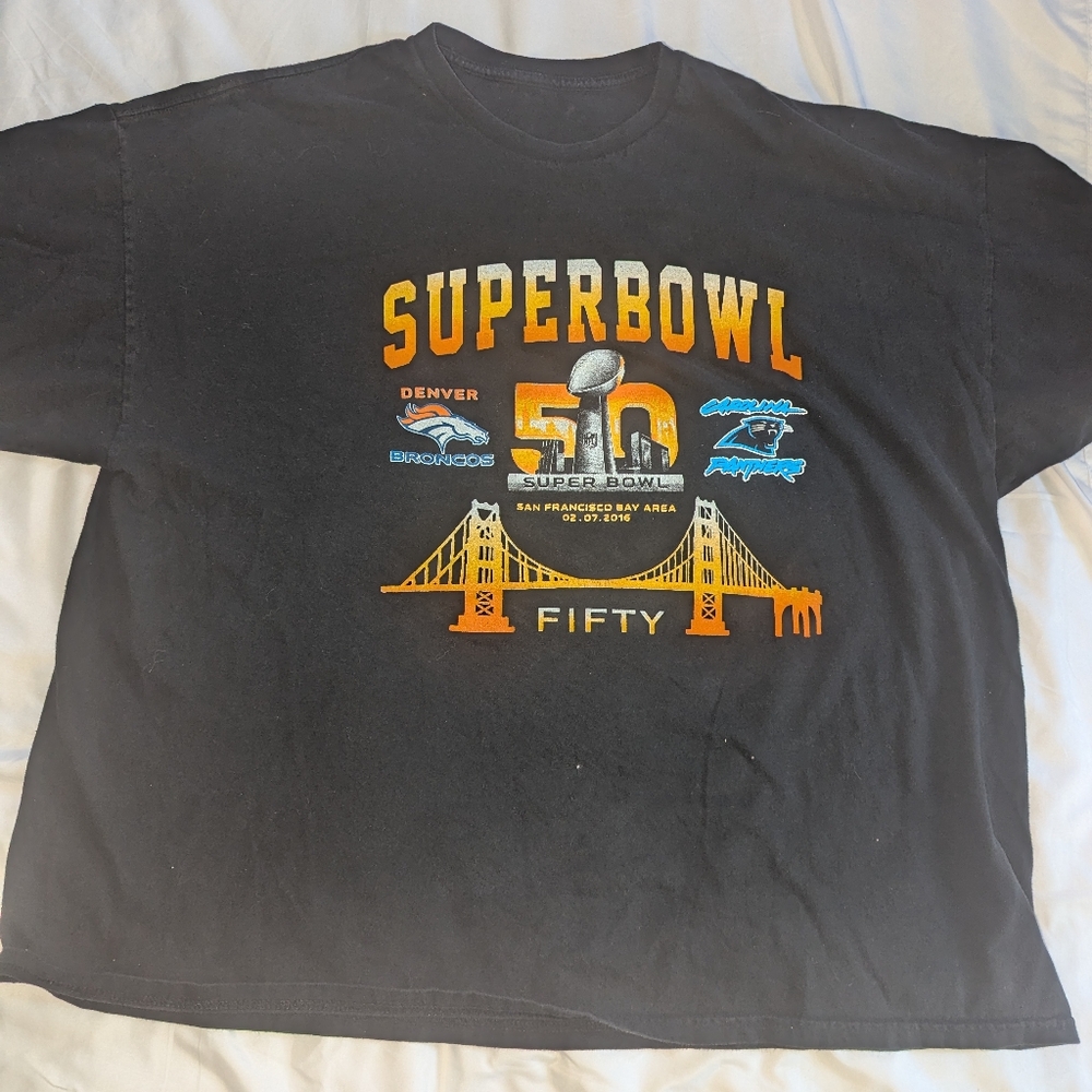 Adult XL Offical Super Bowl 50 Black Double Side Graphic‎ Print Short Sleeve Tee